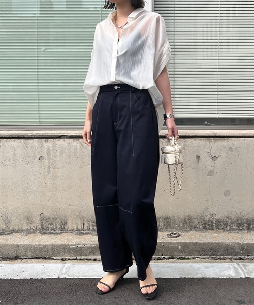 DouDou（ドゥドゥ）の「【WEB限定】ステッチカーブパンツ（チノパンツ・レディース・キナリ/ネイビー・36/38）」の8枚目の写真