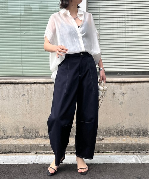 DouDou（ドゥドゥ）の「【WEB限定】ステッチカーブパンツ（チノパンツ・レディース・キナリ/ネイビー・36/38）」の4枚目の写真