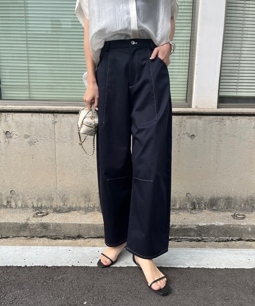 DouDou（ドゥドゥ）の「【WEB限定】ステッチカーブパンツ（チノパンツ・レディース・キナリ/ネイビー・36/38）」の9枚目の写真