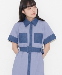 A de a.v.v | デニムドッキングAラインフレアワンピース(ワンピース)