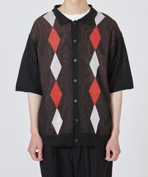 improves | ダイヤ アーガイル柄 半袖 ニット ポロカーディガン(ポロシャツ)
