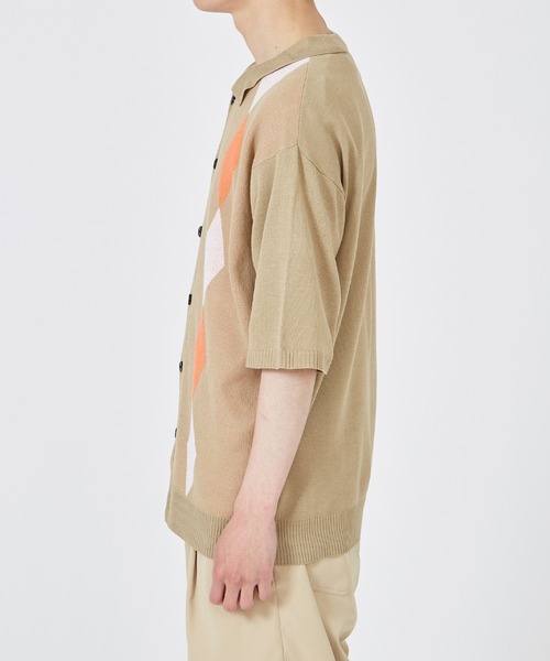 improves（インプローブス）の「ダイヤ アーガイル柄 半袖 ニット ポロカーディガン（ポロシャツ・メンズ・ベージュ/グリーン/ブラック・MEDIUM/LARGE/X-LARGE）」の6枚目の写真