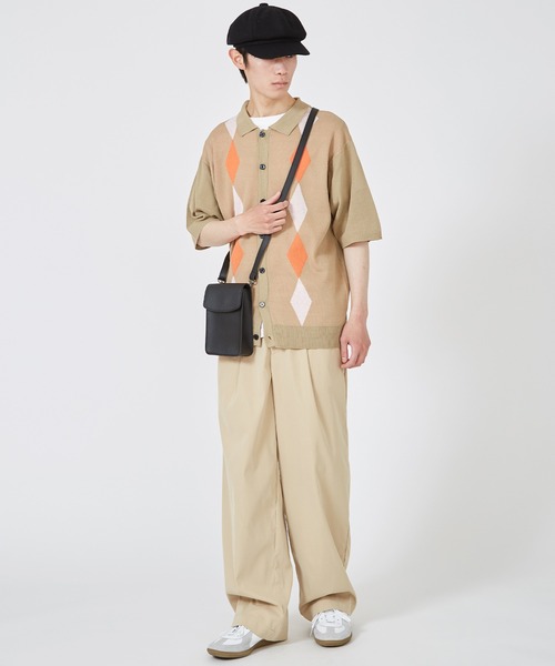 improves（インプローブス）の「ダイヤ アーガイル柄 半袖 ニット ポロカーディガン（ポロシャツ・メンズ・ベージュ/グリーン/ブラック・MEDIUM/LARGE/X-LARGE）」の8枚目の写真