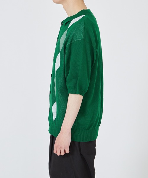 improves（インプローブス）の「ダイヤ アーガイル柄 半袖 ニット ポロカーディガン（ポロシャツ・メンズ・ベージュ/グリーン/ブラック・MEDIUM/LARGE/X-LARGE）」の9枚目の写真