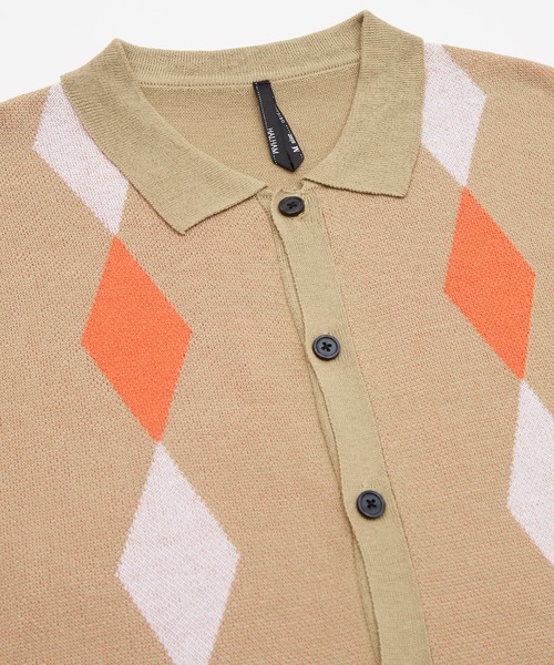 improves（インプローブス）の「ダイヤ アーガイル柄 半袖 ニット ポロカーディガン（ポロシャツ・メンズ・ベージュ/グリーン/ブラック・MEDIUM/LARGE/X-LARGE）」の11枚目の写真