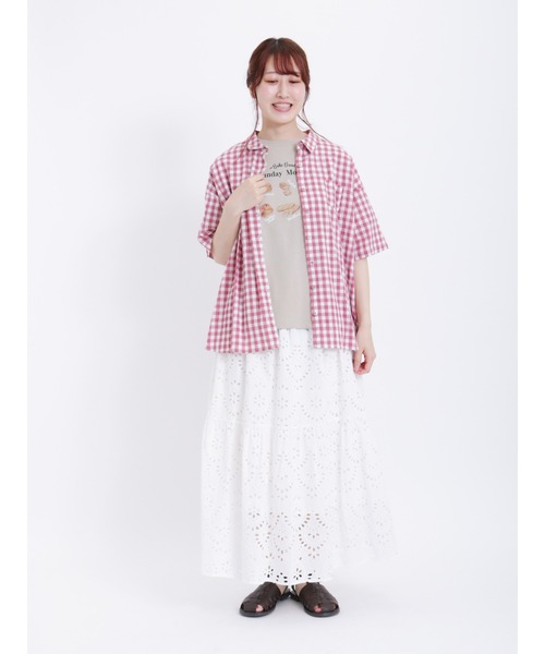 Samansa Mos2(サマンサ モスモス)の「ぽこぽこギンガムチェックシャツ(シャツ/ブラウス・レディース・ピンク/ミント/ブラック/グレー・F)」の12枚目の写真