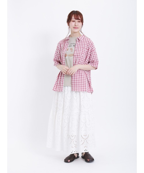 Samansa Mos2(サマンサ モスモス)の「ぽこぽこギンガムチェックシャツ(シャツ/ブラウス・レディース・ピンク/ミント/ブラック/グレー・F)」の17枚目の写真