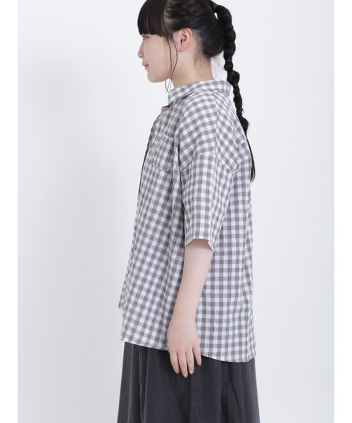 Samansa Mos2(サマンサ モスモス)の「ぽこぽこギンガムチェックシャツ(シャツ/ブラウス・レディース・ピンク/ミント/ブラック/グレー・F)」の8枚目の写真