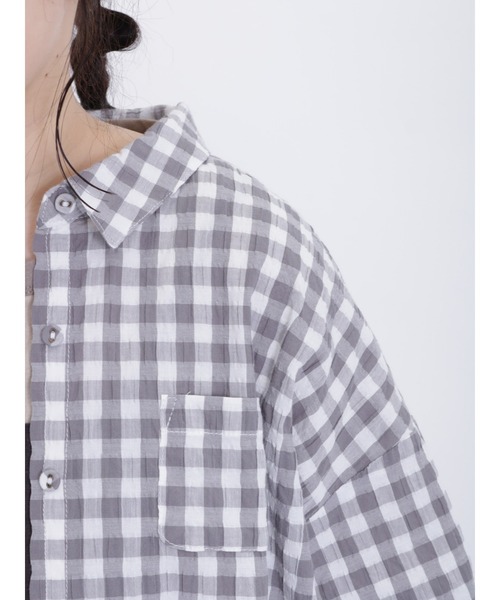 Samansa Mos2(サマンサ モスモス)の「ぽこぽこギンガムチェックシャツ(シャツ/ブラウス・レディース・ピンク/ミント/ブラック/グレー・F)」の16枚目の写真