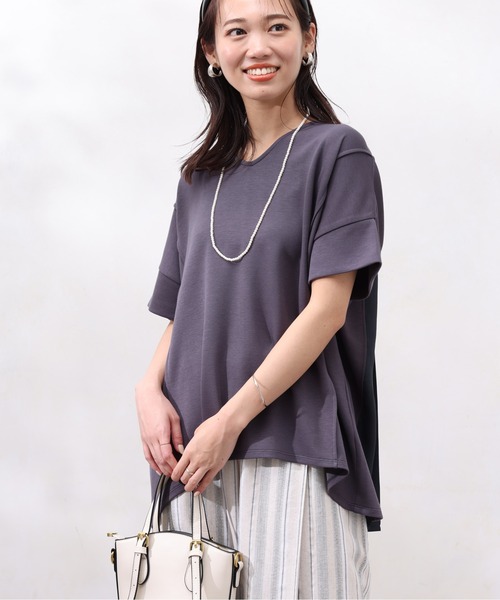 Chez toi（シェトワ）の「モダール×布帛切替プルオーバー（Tシャツ/カットソー・レディース・モカ/グリーン/アイボリー/チャコールグレー・FREE）」の6枚目の写真
