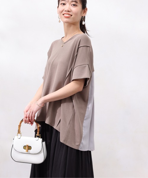 Chez toi（シェトワ）の「モダール×布帛切替プルオーバー（Tシャツ/カットソー・レディース・モカ/グリーン/アイボリー/チャコールグレー・FREE）」の7枚目の写真
