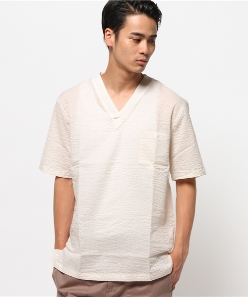 WHO'S WHO gallery(フーズフーギャラリー)の「【GIGGER】サッカーVネックTEE(Tシャツ/カットソー・メンズ・ホワイト/ネイビー/クリーム・LARGE/MEDIUM)」の2枚目の写真