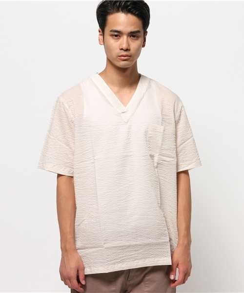 WHO'S WHO gallery(フーズフーギャラリー)の「【GIGGER】サッカーVネックTEE(Tシャツ/カットソー・メンズ・ホワイト/ネイビー/クリーム・LARGE/MEDIUM)」の4枚目の写真