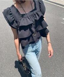 ティアードフリルノースリーブブラウス(ai select) / フリルブラウス 袖フリル ティアードブラウス