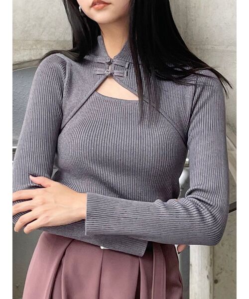 MURUA(ムルーア)の「チャイナタイトニット(ニット/セーター・レディース・アクア/イエロー/ブルー/ライトグレー/ブラック・FREE)」の3枚目の写真