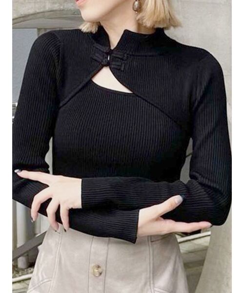 MURUA(ムルーア)の「チャイナタイトニット(ニット/セーター・レディース・アクア/イエロー/ブルー/ライトグレー/ブラック・FREE)」の2枚目の写真