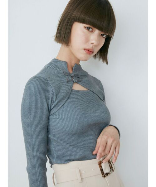 MURUA(ムルーア)の「チャイナタイトニット(ニット/セーター・レディース・アクア/イエロー/ブルー/ライトグレー/ブラック・FREE)」の6枚目の写真