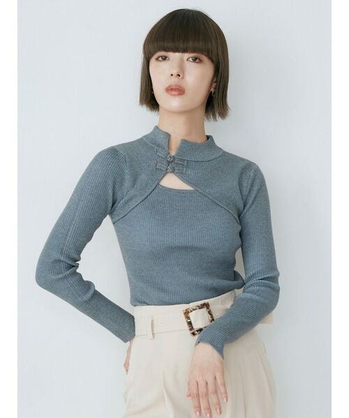 MURUA(ムルーア)の「チャイナタイトニット(ニット/セーター・レディース・アクア/イエロー/ブルー/ライトグレー/ブラック・FREE)」の7枚目の写真