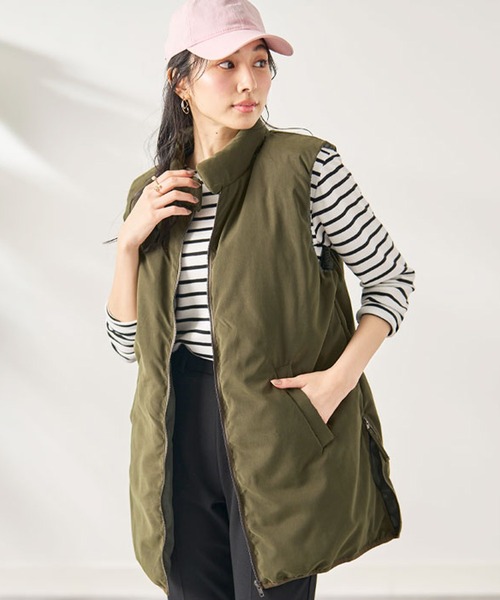 BELLUNA（ベルーナ）の「スタンド衿デザインノンキルト中わたベスト（ベスト・レディース・ブラック/カーキ/ライトベージュ・LARGE/MEDIUM/X-LARGE）」の2枚目の写真