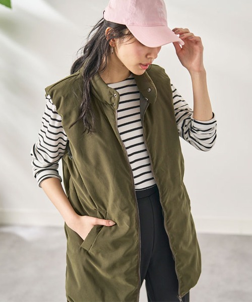 BELLUNA（ベルーナ）の「スタンド衿デザインノンキルト中わたベスト（ベスト・レディース・ブラック/カーキ/ライトベージュ・LARGE/MEDIUM/X-LARGE）」の16枚目の写真