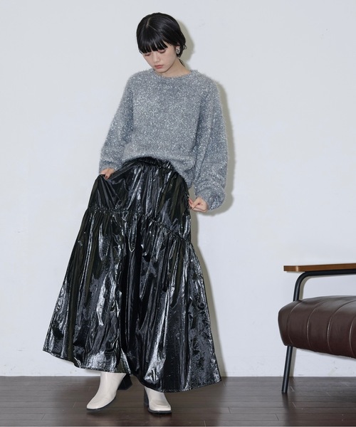 THE YOn（ザヨン）の「メタリックギャザーフレアスカート