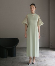 バルーン袖異素材ドッキング Iライン ロングワンピース　ドレス【GIRL】 77294337b_b_21_215.jpg