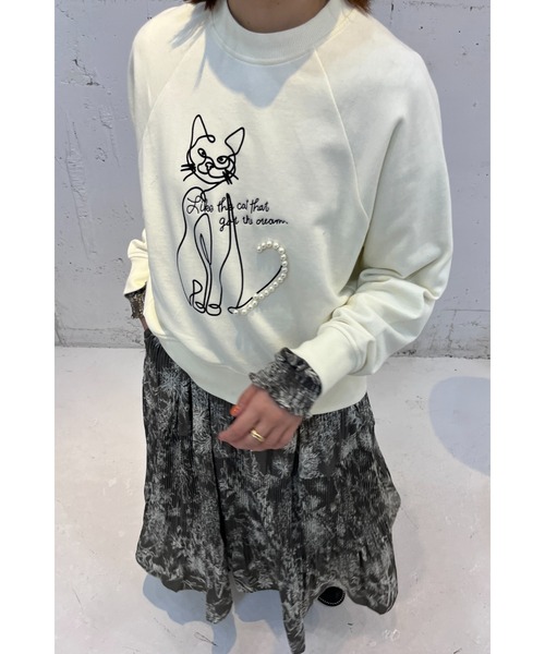 palm RICHE(ポームリシュ)の「ネコパールフロッキーTOPS(スウェット・レディース・サックスブルー/オフホワイト/チャコールグレー・M)」の6枚目の写真