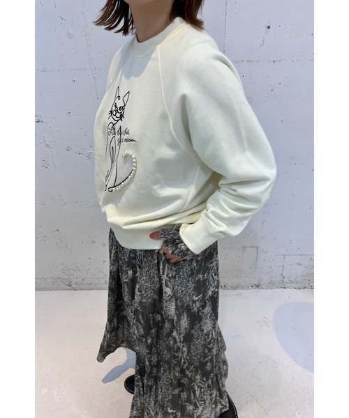 palm RICHE(ポームリシュ)の「ネコパールフロッキーTOPS(スウェット・レディース・サックスブルー/オフホワイト/チャコールグレー・M)」の8枚目の写真