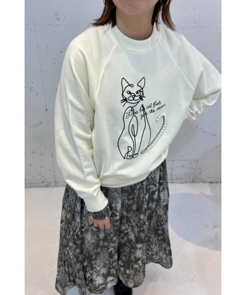 palm RICHE(ポームリシュ)の「ネコパールフロッキーTOPS(スウェット・レディース・サックスブルー/オフホワイト/チャコールグレー・M)」の4枚目の写真