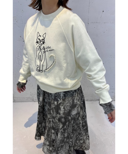 palm RICHE(ポームリシュ)の「ネコパールフロッキーTOPS(スウェット・レディース・サックスブルー/オフホワイト/チャコールグレー・M)」の5枚目の写真