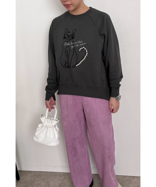 palm RICHE(ポームリシュ)の「ネコパールフロッキーTOPS(スウェット・レディース・サックスブルー/オフホワイト/チャコールグレー・M)」の20枚目の写真