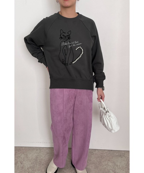 palm RICHE(ポームリシュ)の「ネコパールフロッキーTOPS(スウェット・レディース・サックスブルー/オフホワイト/チャコールグレー・M)」の22枚目の写真