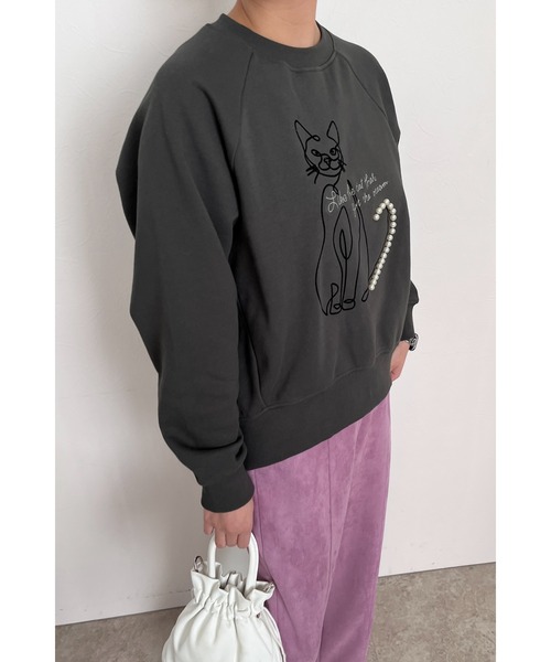 palm RICHE(ポームリシュ)の「ネコパールフロッキーTOPS(スウェット・レディース・サックスブルー/オフホワイト/チャコールグレー・M)」の16枚目の写真