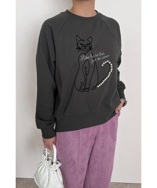 palm RICHE(ポームリシュ)の「ネコパールフロッキーTOPS(スウェット・レディース・サックスブルー/オフホワイト/チャコールグレー・M)」の15枚目の写真