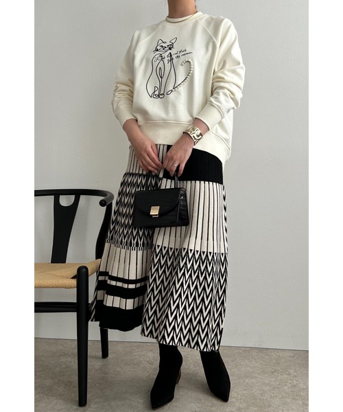 palm RICHE(ポームリシュ)の「ネコパールフロッキーTOPS(スウェット・レディース・サックスブルー/オフホワイト/チャコールグレー・M)」の13枚目の写真