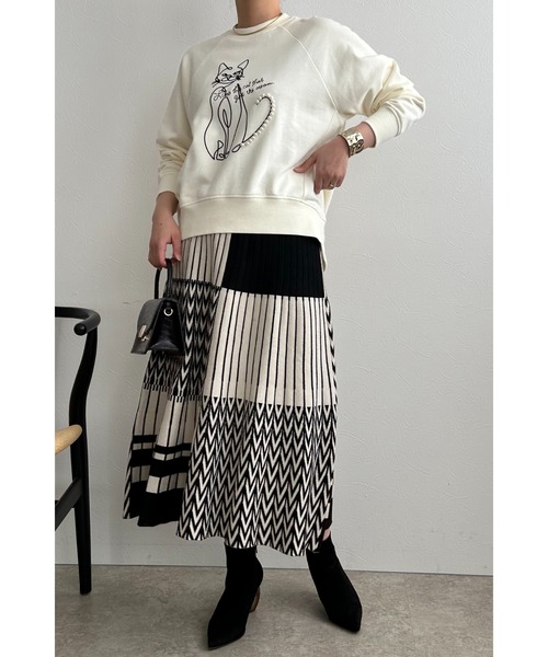 palm RICHE(ポームリシュ)の「ネコパールフロッキーTOPS(スウェット・レディース・サックスブルー/オフホワイト/チャコールグレー・M)」の14枚目の写真