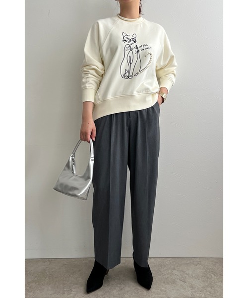 palm RICHE(ポームリシュ)の「ネコパールフロッキーTOPS(スウェット・レディース・サックスブルー/オフホワイト/チャコールグレー・M)」の11枚目の写真