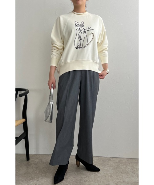 palm RICHE(ポームリシュ)の「ネコパールフロッキーTOPS(スウェット・レディース・サックスブルー/オフホワイト/チャコールグレー・M)」の12枚目の写真