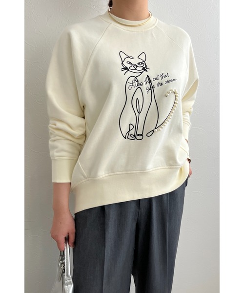 palm RICHE(ポームリシュ)の「ネコパールフロッキーTOPS(スウェット・レディース・サックスブルー/オフホワイト/チャコールグレー・M)」の9枚目の写真