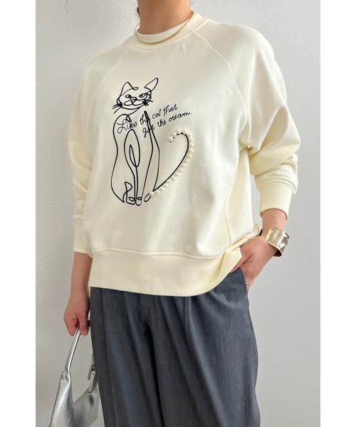 palm RICHE(ポームリシュ)の「ネコパールフロッキーTOPS(スウェット・レディース・サックスブルー/オフホワイト/チャコールグレー・M)」の10枚目の写真