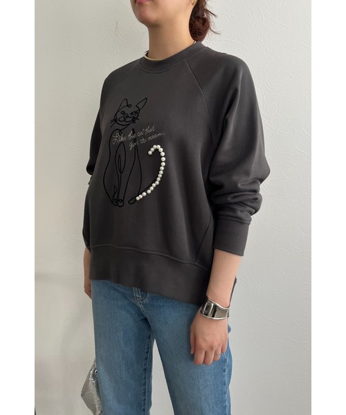 palm RICHE(ポームリシュ)の「ネコパールフロッキーTOPS(スウェット・レディース・サックスブルー/オフホワイト/チャコールグレー・M)」の18枚目の写真