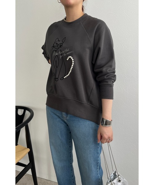 palm RICHE(ポームリシュ)の「ネコパールフロッキーTOPS(スウェット・レディース・サックスブルー/オフホワイト/チャコールグレー・M)」の17枚目の写真