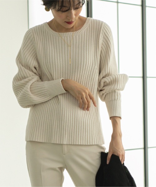 OPAQUE.CLIP（オペークドットクリップ）の「◆ローゲージリブボリュームスリーブニット【洗濯機洗い可】（ニット/セーター・レディース・ピンク系/ホワイト系その他3/オフホワイト/サンドベージュ・36/38/40/42）」の9枚目の写真