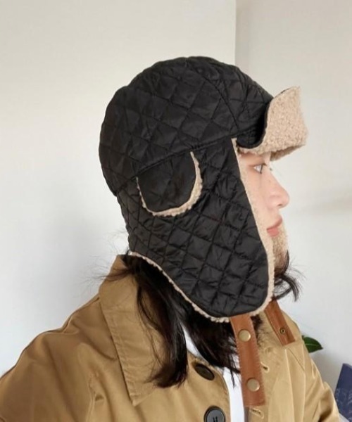 almo（アルモ）の「【LAMPOON】キルティングフライトキャップ（キャップ・レディース・アイボリー/ブラック・FREE）」の3枚目の写真