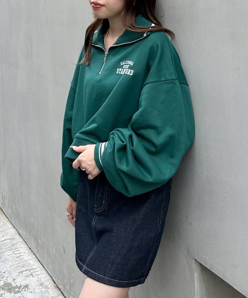 INGNI（イング）の「ハーフジップ胸ロゴライン配色ショートトップス（スウェット・レディース・ブラック/グレー/オートミール/グリーン・M）」の19枚目の写真