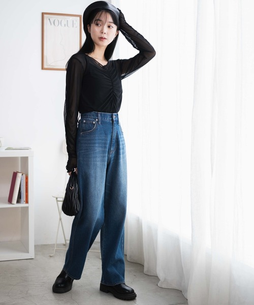 WEGO(ウィゴー)の「WEGO/キャミセットギャザーシアーロンT(Tシャツ/カットソー・レディース・ブラック/オフホワイト・FREE)」の17枚目の写真