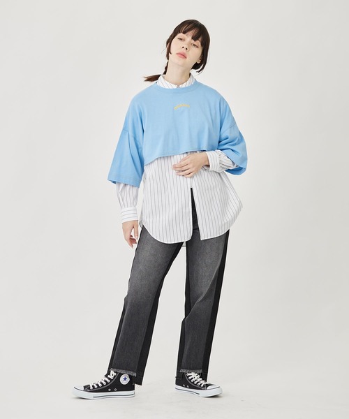 MILKFED.(ミルクフェド)の「CROPPED TOP(Tシャツ/カットソー・レディース・ホワイト/ライトブルー/ネイビー・ONE SIZE)」の6枚目の写真