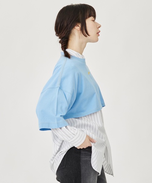 MILKFED.(ミルクフェド)の「CROPPED TOP(Tシャツ/カットソー・レディース・ホワイト/ライトブルー/ネイビー・ONE SIZE)」の4枚目の写真