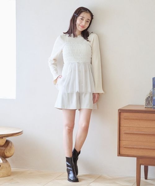 mysty woman（ミスティウーマン）の「チュールキャミリブニットSET　995504（ニット/セーター・レディース・モカ/ブルー系その他/アイボリー・FREE）」の6枚目の写真