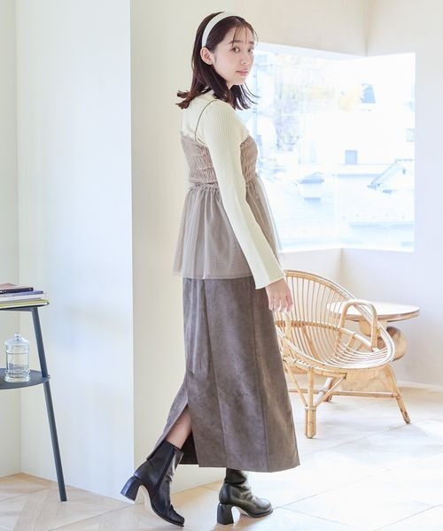 mysty woman（ミスティウーマン）の「チュールキャミリブニットSET　995504（ニット/セーター・レディース・モカ/ブルー系その他/アイボリー・FREE）」の4枚目の写真